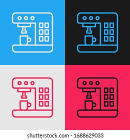 Pop art line Coffee machine icon isolated on color background.  Vector Illustration