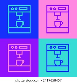 Pop art line Coffee machine icon isolated on color background.  Vector Illustration