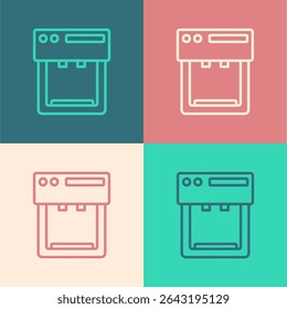 Pop art line Coffee machine icon isolated on color background.  Vector