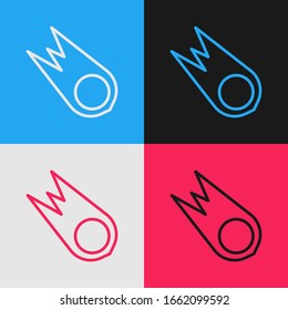 Pop art line Comet falling down fast icon isolated on color background.  Vector Illustration