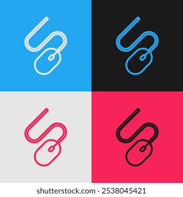 Pop art line Computer mouse icon isolated on color background. Optical with wheel symbol.  Vector