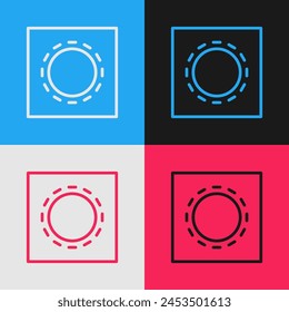 Pop línea de arte Condón en paquete seguro sexo icono aislado en el fondo de color. Símbolo de amor seguro. Método anticonceptivo masculino.  Ilustración vectorial