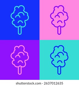 Pop art line Cotton candy icon isolated on color background.  Vector