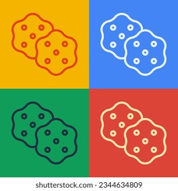 Pop art line Cracker Kekse Symbol einzeln auf Farbhintergrund. Süßer Keks.  Vektorgrafik