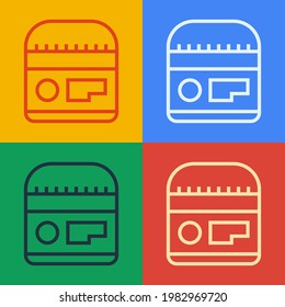 Pop art line Cream or lotion cosmetic tube icon isolated on color background. Body care products for men.  Vector Illustration