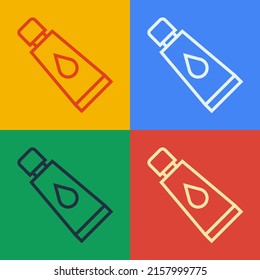 Pop art line Cream or lotion cosmetic tube icon isolated on color background. Body care products for woman.  Vector