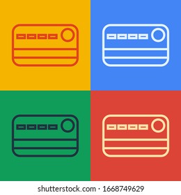 Pop art line Credit card icon isolated on color background. Online payment. Cash withdrawal. Financial operations. Shopping sign.  Vector Illustration