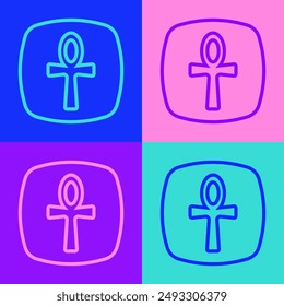 Pop art line Cross ankh icon isolated on color background. Egyptian word for life or symbol of immortality.  Vector