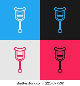Pop art line Crutch or crutches icon isolated on color background. Equipment for rehabilitation of people with diseases of musculoskeletal system.  Vector