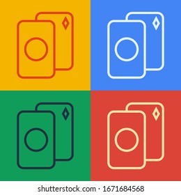 Línea de arte pop El icono de juego de cartas aislado en el fondo de color. Juegos de casino.  Ilustración vectorial