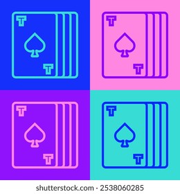 Línea de arte Pop Deck de icono de tarjetas de juego aislado sobre fondo de color. Casino de apuestas.  Vector