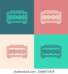 Pop art line Digital alarm clock icon isolated on color background. Electronic watch alarm clock. Time icon.  Vector