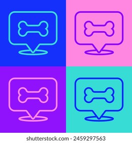 Pop art line Dog bone icon isolated on color background. Pets food symbol.  Vector