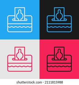 Pop art line Donate or pay your zakat as muslim obligatory icon isolated on color background. Muslim charity or alms in ramadan kareem before eid al-fir.  Vector