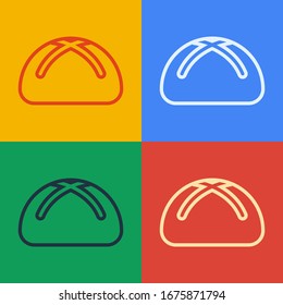 Pop art line Easter cake icon isolated on color background. Happy Easter.  Vector Illustration