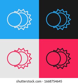 Pop art line Eclipse of the sun icon isolated on color background. Total sonar eclipse.  Vector Illustration