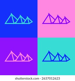 Pop art line Egypt pyramids icon isolated on color background. Symbol of ancient Egypt.  Vector