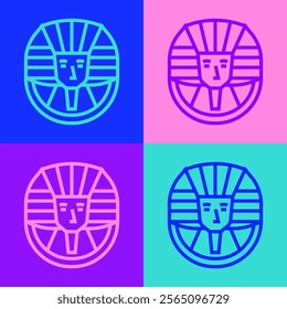 Pop art line Egyptian pharaoh icon isolated on color background.  Vector