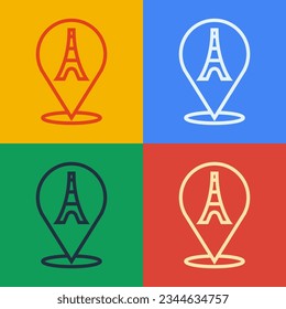 Pop art line Eiffel tower icon isolated on color background. France Paris landmark symbol.  Vector