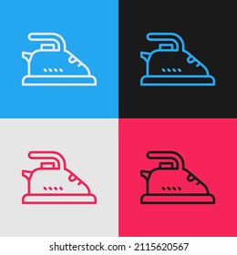 Pop art line Electric iron icon isolated on color background. Steam iron.  Vector