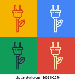 Línea pop de arte Icono de tapón de ahorro eléctrico aislado en color de fondo. Ahorra energía eléctrica. Protección del medio ambiente. Energía biológica. Ilustración vectorial