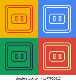 Pop art line Electrical outlet icon isolated on color background. Power socket. Rosette symbol.  Vector Illustration