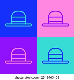 Pop art line Elegant women hat icon isolated on color background.  Vector