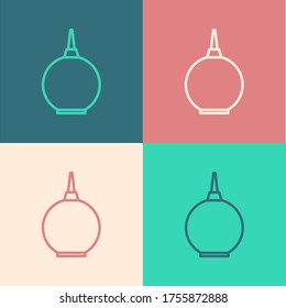 Pop art line Enema icon isolated on color background. Enema with a plastic tip. Medical pear. Vector Illustration