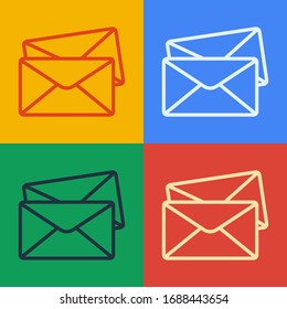 Icono de envolvente de línea de arte pop aislado en fondo de color. Símbolo de carta de mensaje de correo electrónico. Ilustración vectorial