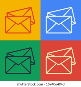 Pop art line Envelope icon isolated on color background. Email message letter symbol.  Vector Illustration
