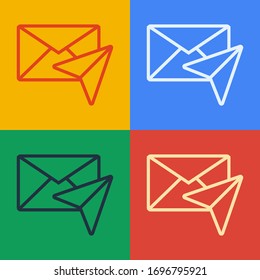Pop art line Envelope icon isolated on color background. Email message letter symbol.  Vector Illustration