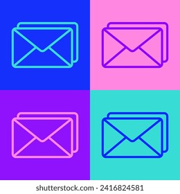 Línea de arte pop Icono sobre aislado en fondo de color. Símbolo de la carta de correo electrónico.  Ilustración vectorial