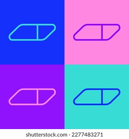 Pop art line Eraser or rubber icon isolated on color background.  Vector Illustration