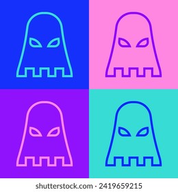 Icono de máscara de ejecutor de línea de arte pop aislado en el fondo de color. Hangman, torturador, ejecutor, torturador, carnicero, icono del jefe.  Vector
