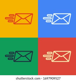 Pop art line Express envelope icon isolated on color background. Email message letter symbol.  Vector Illustration