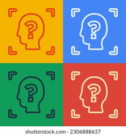 Línea de arte pop Icono de reconocimiento facial aislado en fondo de color. Icono del escáner de identificación facial. Ciberseguridad.  Vector