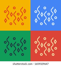 Pop art line Festive confetti icon isolated on color background.  Vector Illustration