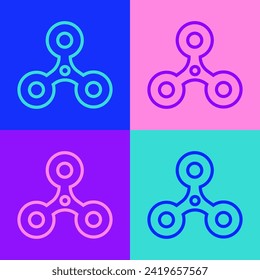 Pop art line Fidget spinner icon isolated on color background. Stress relieving toy. Trendy hand spinner.  Vector