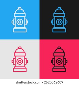 Pop art line Fire hydrant icon isolated on color background.  Vector
