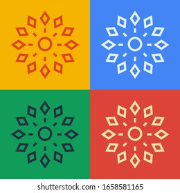 Pop art line Firework icon isolated on color background. Concept of fun party. Explosive pyrotechnic symbol.  Vector Illustration