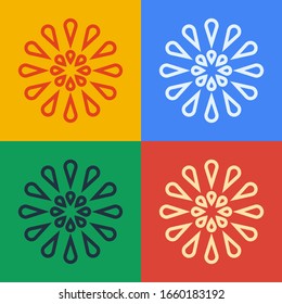 Pop art line Firework icon isolated on color background. Concept of fun party. Explosive pyrotechnic symbol.  Vector Illustration