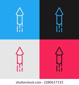 Pop art line Firework rocket icon isolated on color background. Concept of fun party. Explosive pyrotechnic symbol.  Vector