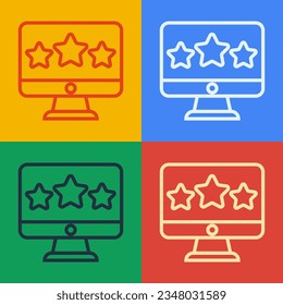 Pop art line Five stars customer product rating review icon isolated on color background. Favorite, best rating, award symbol.  Vector