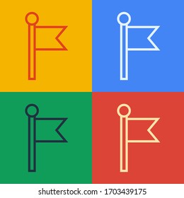 Pop art line Flag icon isolated on color background. Location marker symbol.  Vector Illustration