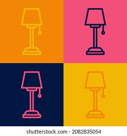 Pop art line Floor lamp icon isolated on color background.  Vector