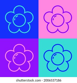 Pop art line Flower icon isolated on color background.  Vector Illustration