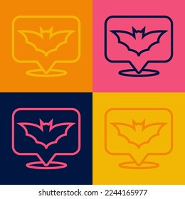 Pop art line Flying bat icon isolated on color background. Happy Halloween party.  Vector