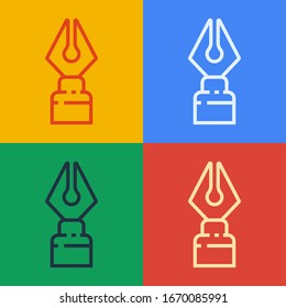 Pop art line Fountain pen nib icon isolated on color background. Pen tool sign.  Vector Illustration