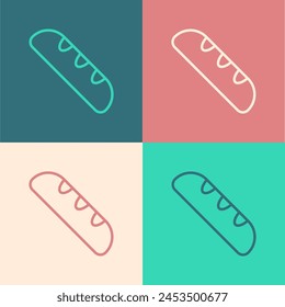 Pop art line French baguette bread icon isolated on color background.  Vector