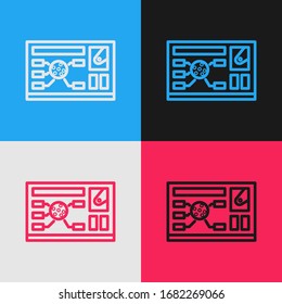 Pop art line Futuristic hud interface icon isolated on color background. Hologram ui infographic, interactive globe and cyber sky fi screen.  Vector Illustration